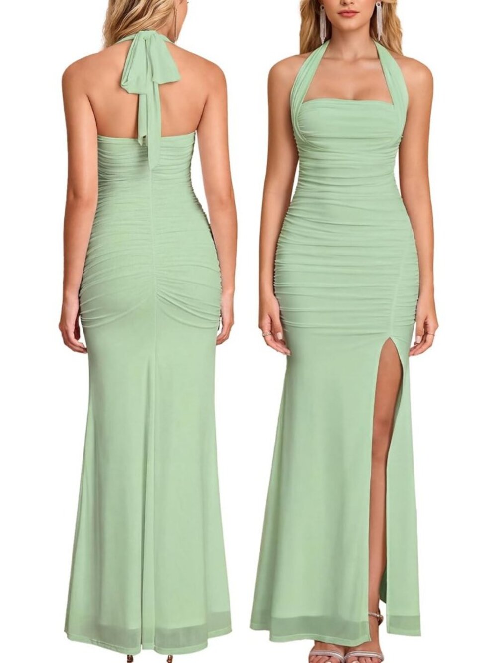 Elegant Halter Tie High Slit Maxi Dress for Women - Perfect Wedding Guest Outfit